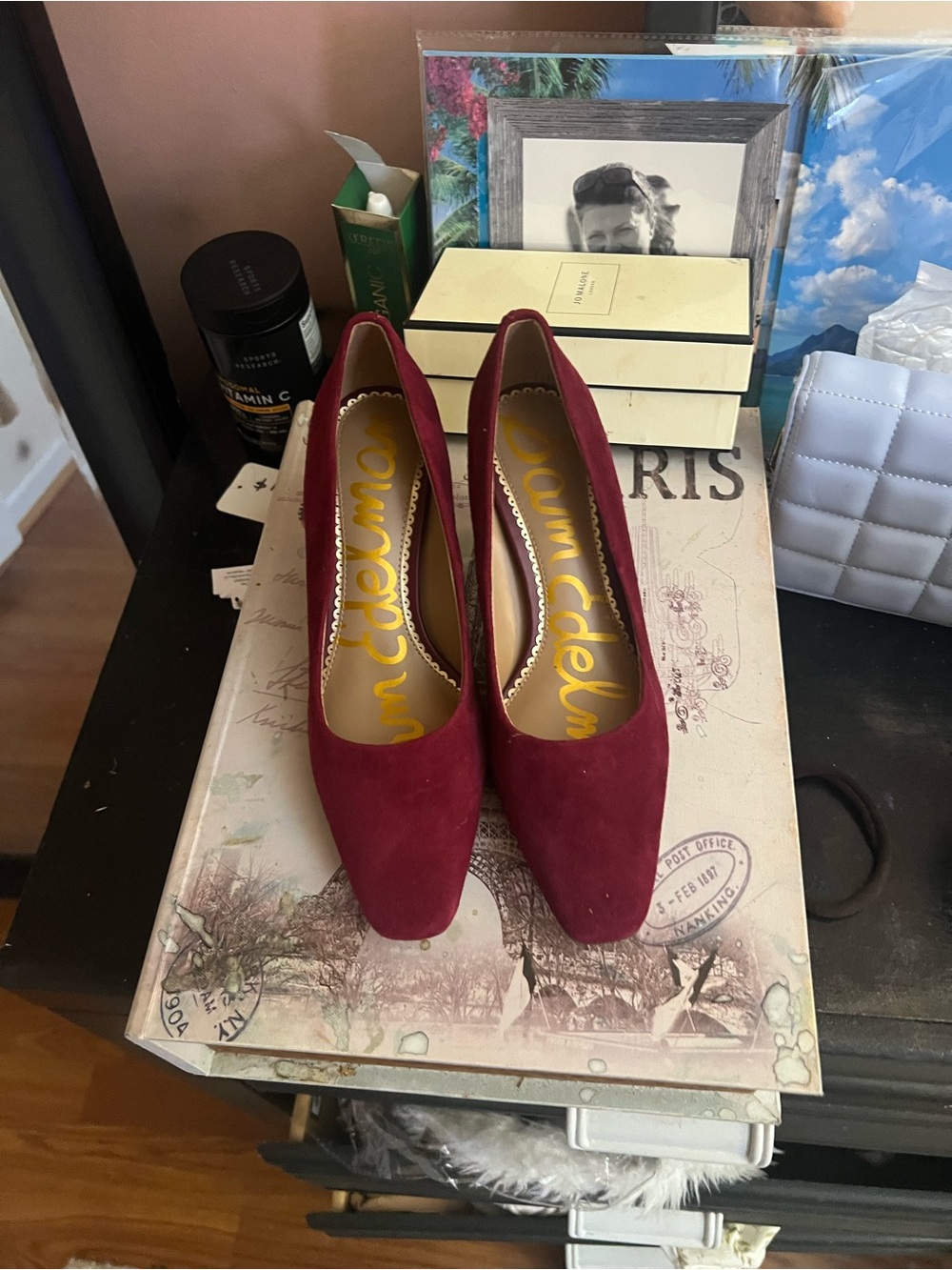 Sam Edelman Wine Suede Block Heel Pumps